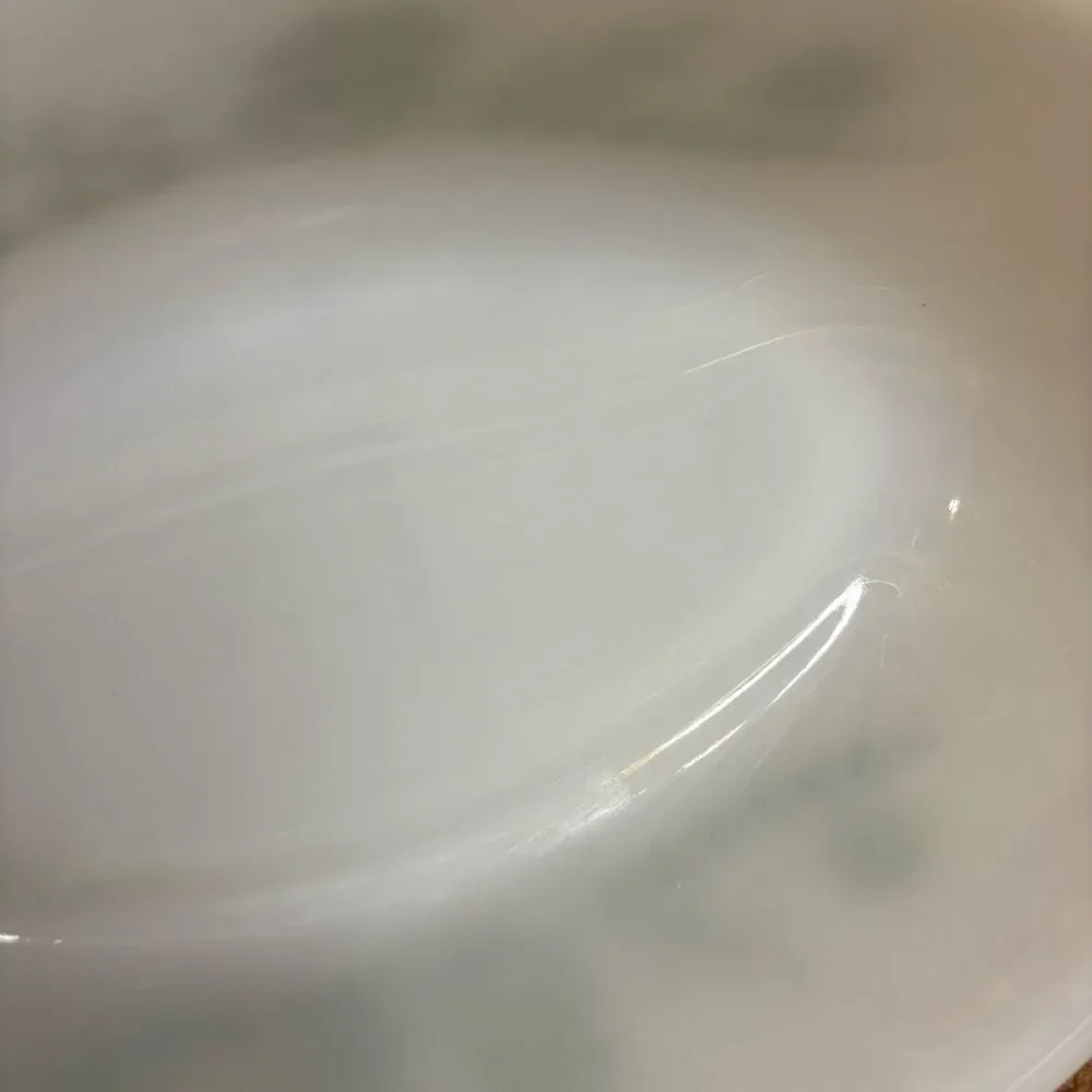 Vintage 1960’s Glasbake Green Daisy Milk Glass 1 Quart Oval Casserole J235